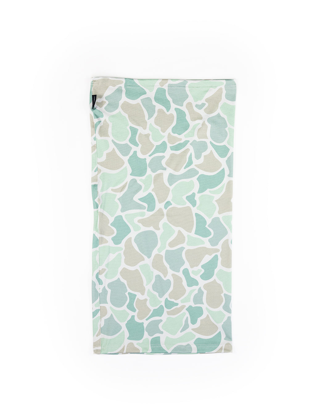 The Choona Grayton Sun Mask is a rectangular, ultra-lightweight neck gaiter with a light green, beige, and white camo pattern—perfect for outdoor protection. Shown flat on a white background.