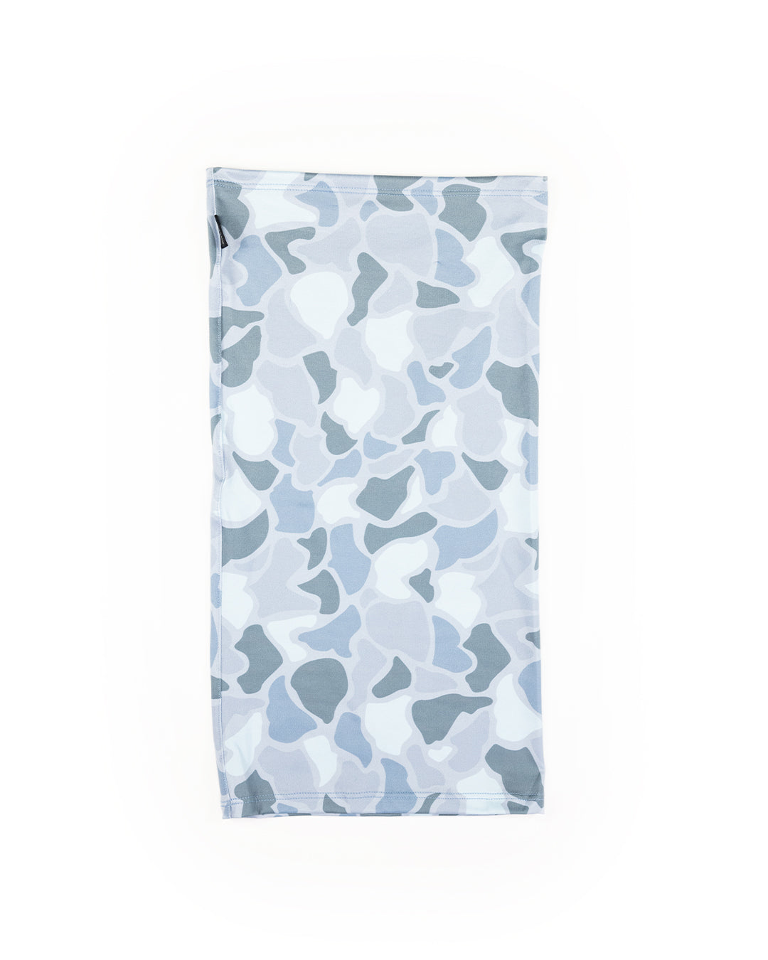The Choona Grayton Sun Mask is an ultra lightweight rectangular fabric with a light blue, gray, and white camouflage pattern, designed for outdoor protection and shown laid flat on a white background.