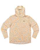 The Choona Grayton Ultra-Lightweight Hoodie showcases an abstract orange and gray pattern on a light background, complete with a small logo on the left chest.