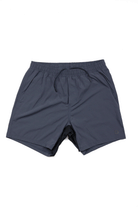 Choonas Shore Short in dark gray features an elastic waistband with drawstring, side pockets, relaxed fit, and wicking tech—ideal for coastal activities. Shown laid flat on a white background.