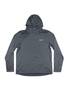 The Grayton Ultra-Lightweight Hoodie by Choona is a long-sleeve, dark gray hoodie with a small yellow CHOONA logo on the left chest. It offers a relaxed fit and breathable, athletic performance.