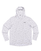 The Choona Grayton Ultra-Lightweight Hoodie features long sleeves, a light gray and white abstract pattern, and a small CHROMA logo on the left chest. Shown laid flat on a white background.