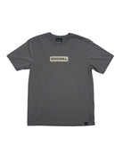The Choona Logo Graphic Tee by Choona is a plain gray shirt made from USA-grown cotton, with "CHOONA" in bold white letters inside a beige rectangle on the chest, shown laid flat on a white background.