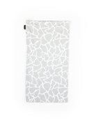 The Choona Grayton Sun Mask is a rectangular, ultra-lightweight light grey fabric tube with an abstract white giraffe print, perfect for outdoor sun protection. It is shown flat on a white background.