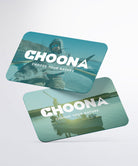 Two rectangular Choona Digital Gift Cards from Choona display outdoor scenes: one with a person holding a large fish, and another showing two people fishing from a boat on a lake, both with the text CHOONA CHOOSE YOUR NATURE.